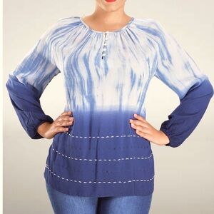 Zac & Rachel Blue Boho Peasant Top Sz 1X